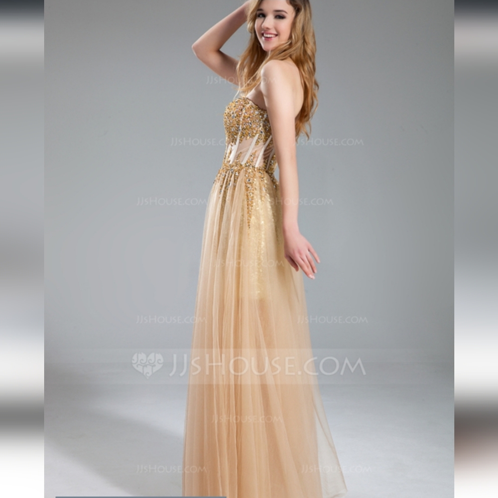 JJs house A-line Sweetheart Floor-Length Tulle Sequin Prom Dresses With Beading - Picture 16 of 16